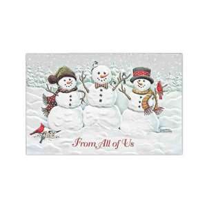   holiday card for charity with snowman trio design.