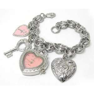   Charm Bracelet with Heart Watch and Key Charms 6.5 to 8 Jewelry