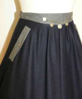 BLUE Wool Dirndl German A LINE Full Suit Skirt 38 8 S  
