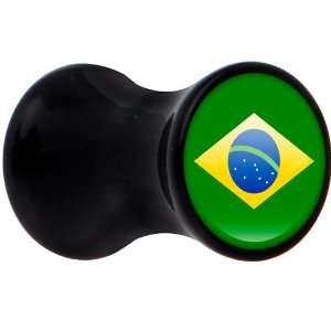  4 Gauge Black Acrylic Brazil Flag Saddle Plug Jewelry