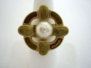 CHANEL Right Hand Ring White Pearl Byzantine Cross Signature Ring New 