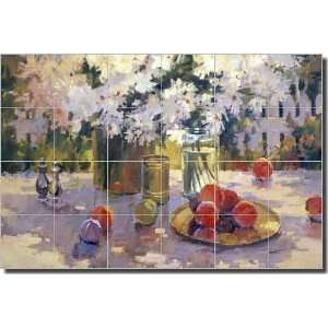 Peaches and Daisies by Steve Songer   Fruit Flowers Ceramic Tile Mural 
