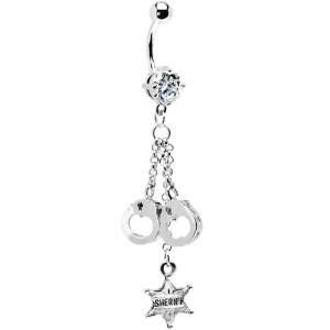  Clear Gem Sheriff Badge Handcuff Belly Ring Jewelry