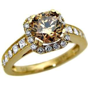  1.97ct Fancy Brown Round Diamond Engagement Ring 14k 