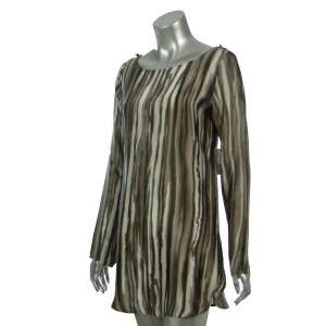 Sutton Studio Womens Charmeuse Brown Stripe Tunic Shirt  