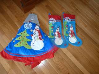   Stockings Set of 2 and Matching 50 Snowman Tree Skirt Snowballs