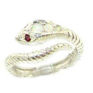  Fabulous Solid White Gold Natural Fiery Opal & Ruby Detailed Snake 