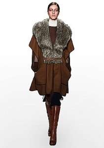 NEW$398 BCBG SMYTH PONCHO Wool Blend COAT Cape with Faux Fur Collar M 
