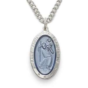  Oval Blue Inlay St Christopher Medal Catholic Jewelry St Christopher 