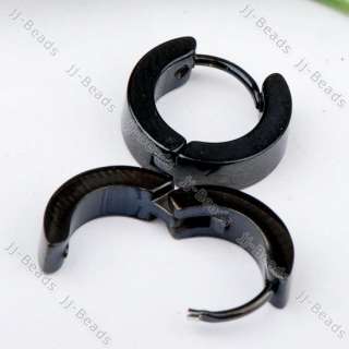 1Pair Black Stainless Steel Round Hook Earring *Stud*  