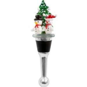  Art Glass Snowman Christmas Tree Wine Bottle Stopper 