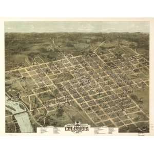 Historic Panoramic Map Birds eye view of the city of Columbia, South 