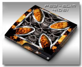 PS3 Slim Armored Skin Set   41051 Skull Iron Cross Fire  