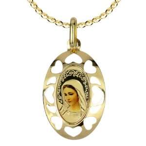    Mens 14k Yellow Gold Mother Mary Oval Picture Medal Jewelry