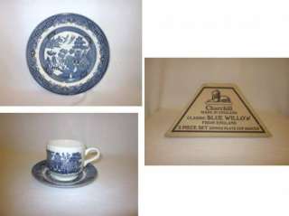 Churchill Blue Willow 3 Piece Set Dinner Plate, Cup & Saucer Made In 