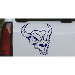Skull With Horns Skulls Car Window Wall Laptop Decal Sticker    Navy 