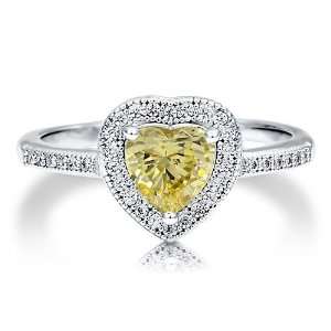  925 Heart Cut Canary Cubic Zirconia CZ Solitaire Ring   Nickel Free 