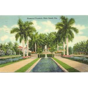  1950s Vintage Postcard   Memorial Fountain   Palm Beach 