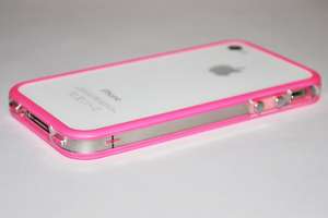 Pink Clear Hard Bumper Case Cover with Metal Buttons For Apple iPhone 