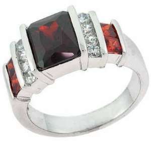   Sterling Silver Red Rectangle and Simulated Diamond CZ Ring Jewelry