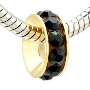  Golden Black Crystal Circle Birthstone Beads Fits Pandora 