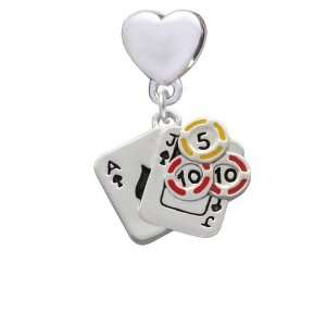  Cards with Poker Chips European Heart Charm Dangle Bead 
