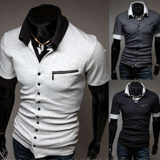 Fashion Mens T Shirt Slim POLO TOP Casual Short Sleeve Shirts Zipper 