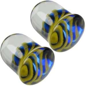  Pair of Glass Single Flared Tiger Stripes Plugs 1/2g 