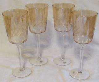 Colin Cowie Water Glasses Amber Etched Design Set 4 New  