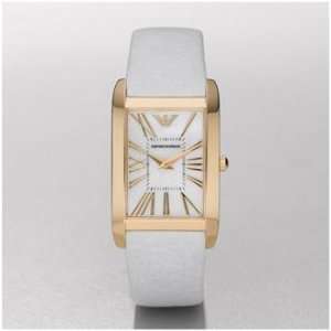   Watch White Leather Band, Gold Trim & Pearl Face 