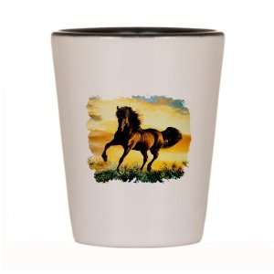  Shot Glass White and Black of Horse at Sunset Everything 