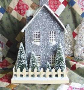 Colonial Primitive Gray Stone Lighted Putz Christmas House Paper Mache 