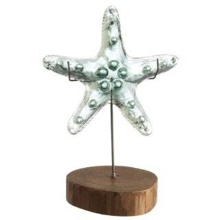 Pack of 2 Recycled Glass Starfish On Wood Stand 12.5