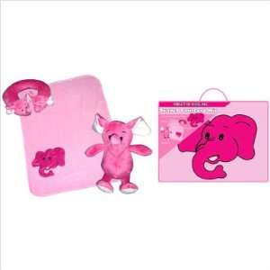   Kids Girls Pink Blanket Elephant Travel Kit 3 Piece Gift Set Baby
