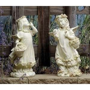  Set Of 2 Stone Angel Garden Statue Figures 12