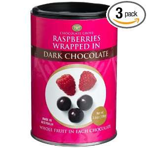 Chocolate Grove Rasberries Wrapped in Dark Chocolate, 3.5 Ounce Tins 