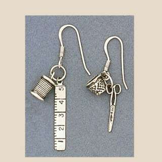 Sterling Silver Sewing Charms Thimble Dangle Earrings  