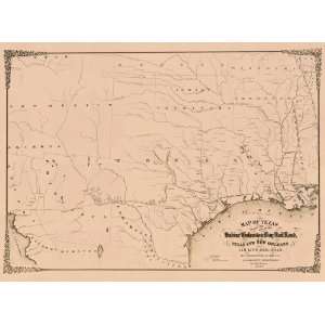   1859 Map of the Sabine & Galveston Bay Rail Road, Texas Home