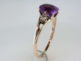   Victorian 1.8ct Amethyst Diamond Gold Engagement / Cocktail Ring