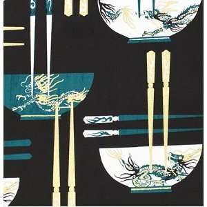 Alfred Shaheen Asian Prints CHOP STICKS Green AS18 Fabric Free Spirit 