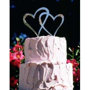  Double Hearts Swarovski Crystal Cake Topper in Gold or 
