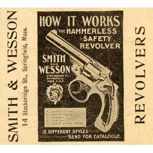 1899 Ad Smith & Wesson Logo Hammerless Revolver Gun 