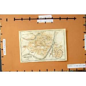  MAP 1914 STREET PLAN TOWN CARCASSONNE FRANCE BARBACANE 