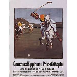 GERMANY CONCOURS HIPPIQUE POLO WETTSPIEL HORSE VINTAGE POSTER CANVAS 