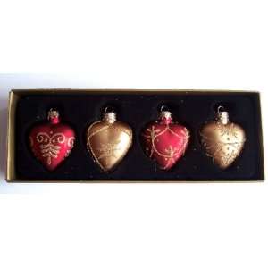 Christmas Tree Glass Heart Shaped Ornaments Glitter Designs Set of 4