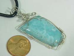 BUTW Sterling Silver wire wrapped Caribbean Larimar pendant necklace 