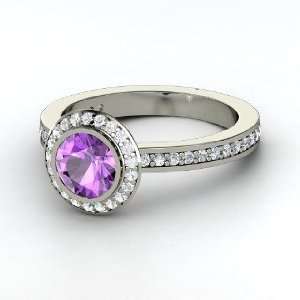 Roxanne Ring, Round Amethyst 14K White Gold Ring with White Sapphire 