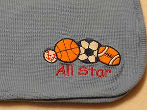   All Star Blue Thermal Knit Cotton Receiving Blanket Sport Balls  