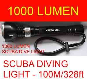 LED DIVE LIGHT ~1000lm~ scuba diving flashlight torch w/batteries and 