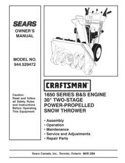  Craftsman Snow Blower Snow Thrower Owners Manual  
